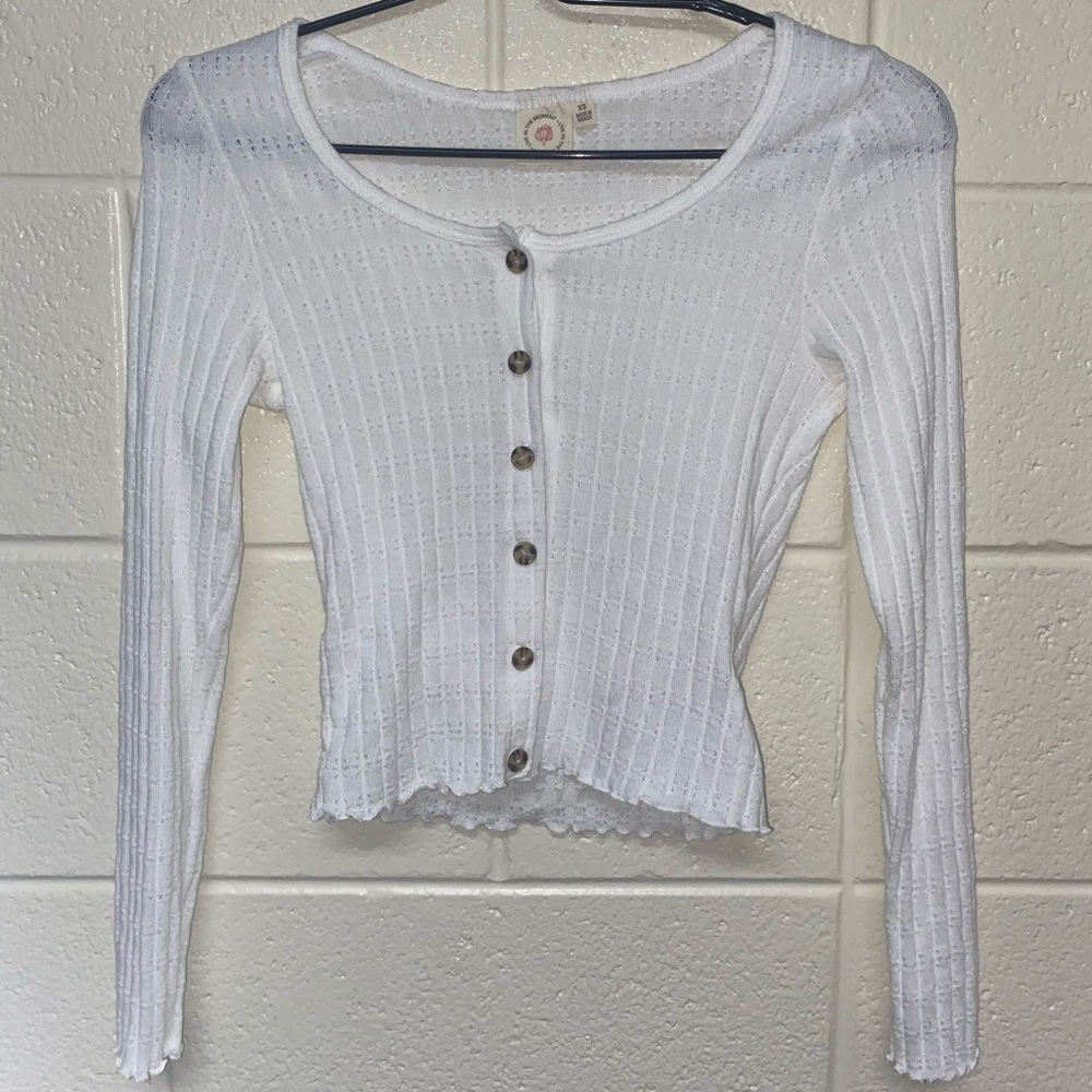 Super cute, white, button up sweater!